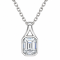 Sterling Silver 2.0 CT Emerald Cut Moissanite Bezel Setting Solitaire Necklace
