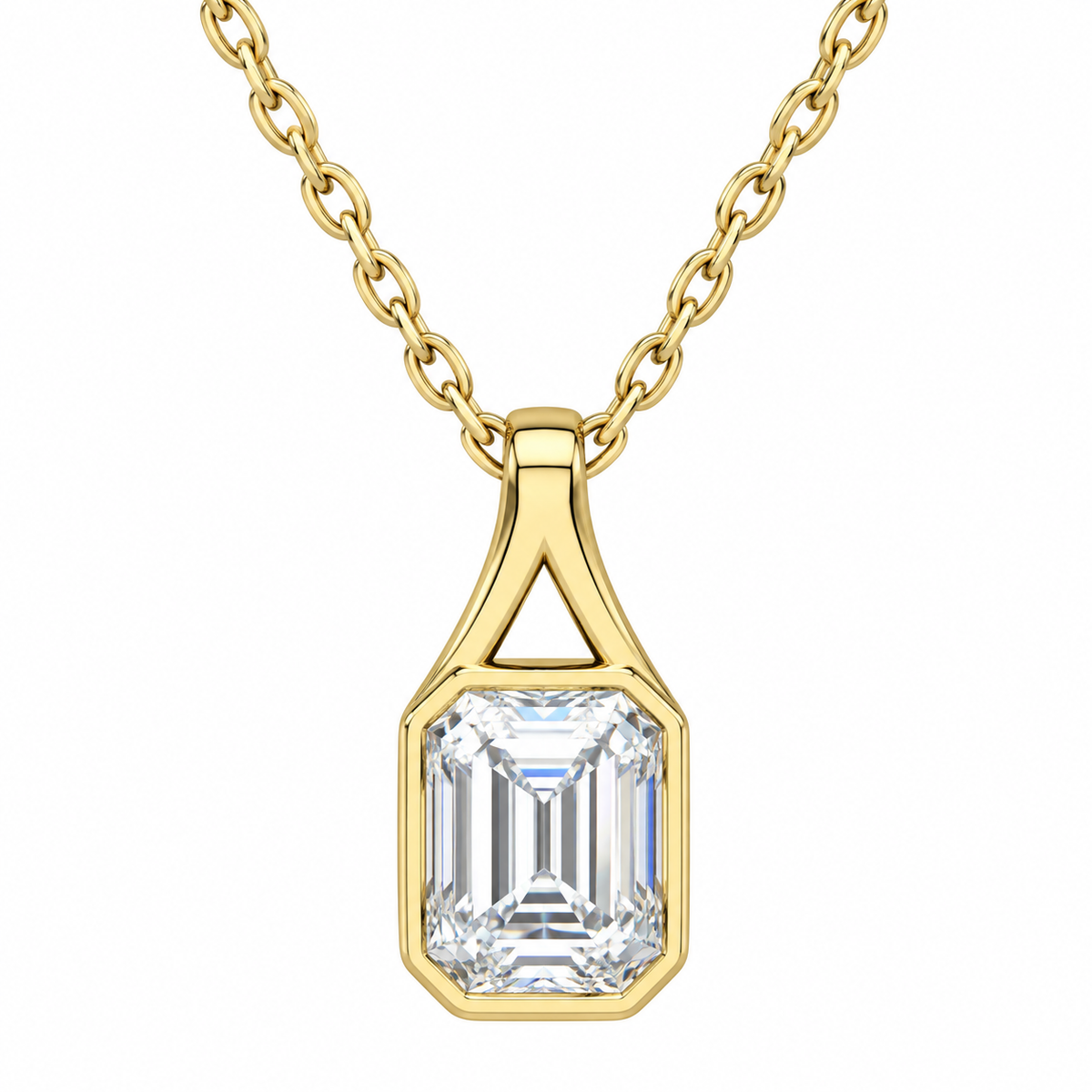 Sterling Silver 2.0 CT Emerald Cut Moissanite Bezel Setting Solitaire Necklace