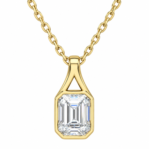 Sterling Silver 2.0 CT Emerald Cut Moissanite Bezel Setting Solitaire Necklace