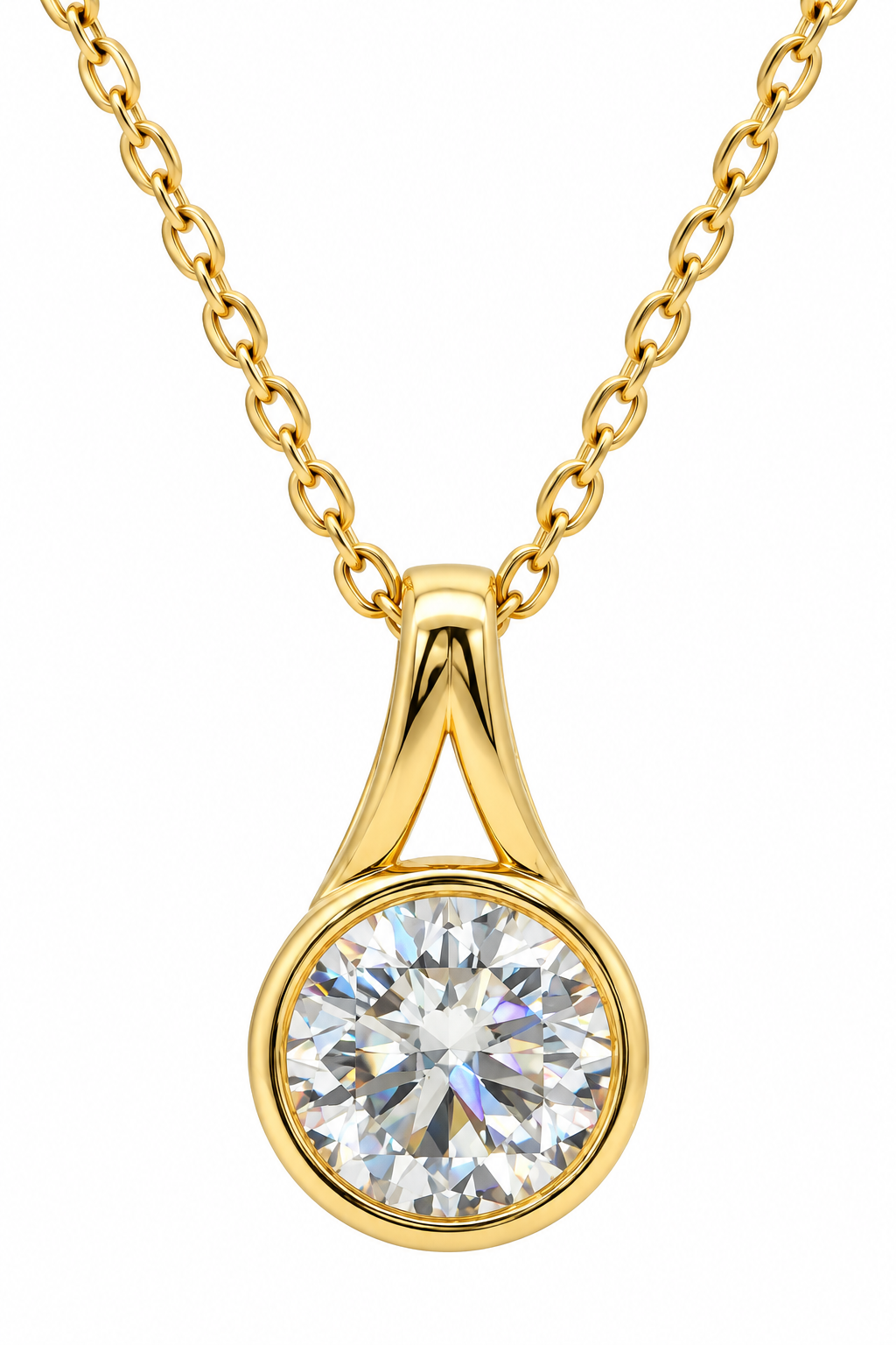 Sterling Silver 1.2 CT Round Brilliant Cut Moissanite Bezel Setting Solitaire Necklace