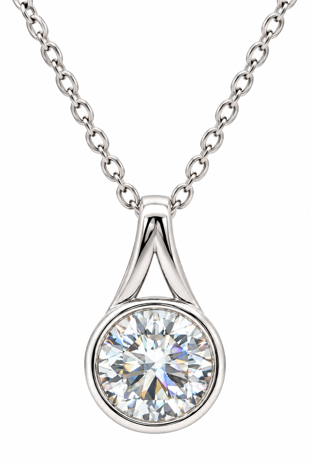 Sterling Silver 1.2 CT Round Brilliant Cut Moissanite Bezel Setting Solitaire Necklace