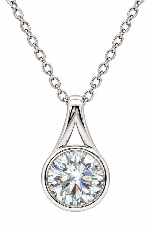 Sterling Silver 1.2 CT Round Brilliant Cut Moissanite Bezel Setting Solitaire Necklace