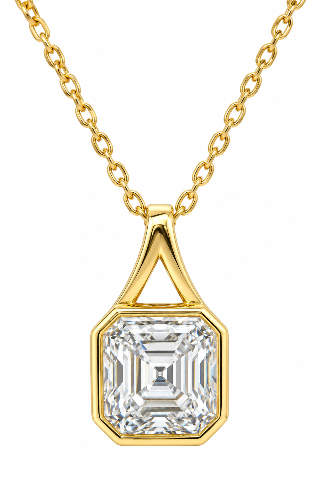 Sterling Silver 2.5 CT Asscher Cut Moissanite Bezel Setting Solitaire Necklace