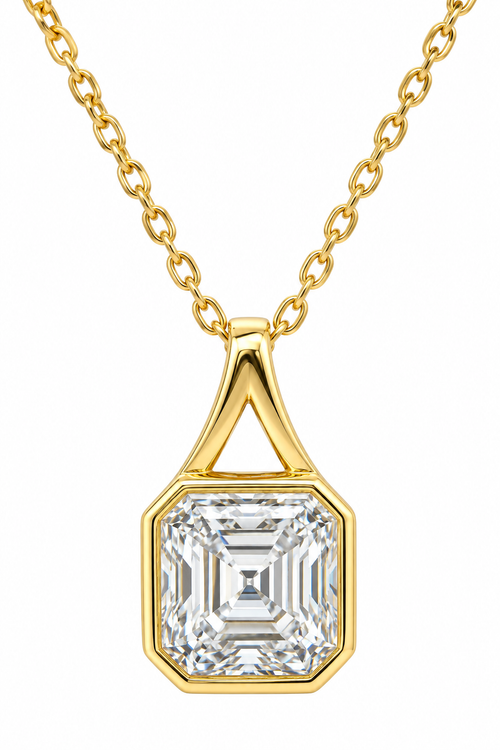 Sterling Silver 2.5 CT Asscher Cut Moissanite Bezel Setting Solitaire Necklace