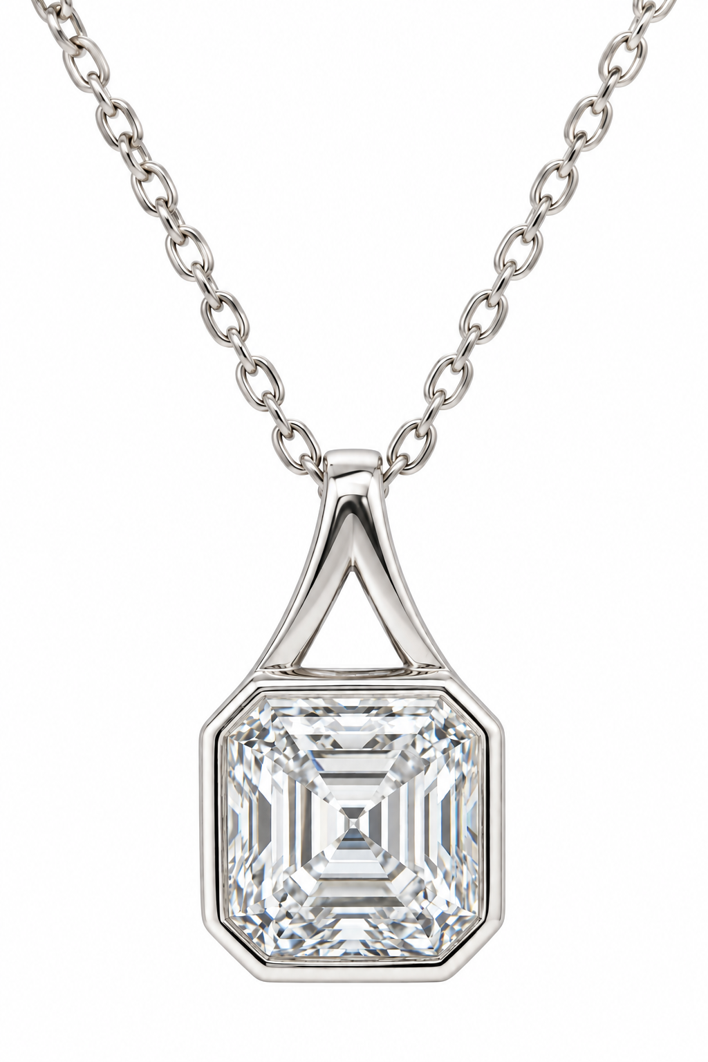 Sterling Silver 2.5 CT Asscher Cut Moissanite Bezel Setting Solitaire Necklace