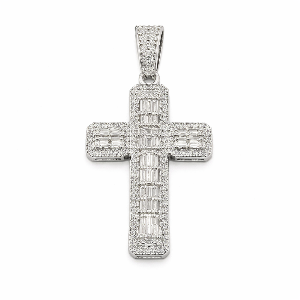 Sterling Silver 4.26 CTW Moissanite Pave Cross Pendant