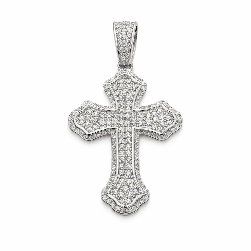 Sterling Silver 4.34 CTW Moissanite Pave Cross Pendant