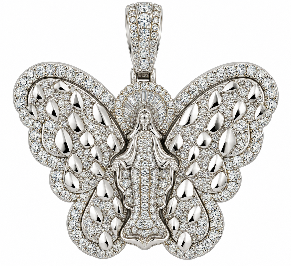Sterling Silver Moissanite Virgin Mary Butterfly Nugget Pendant - 2.66 CTW VVS D