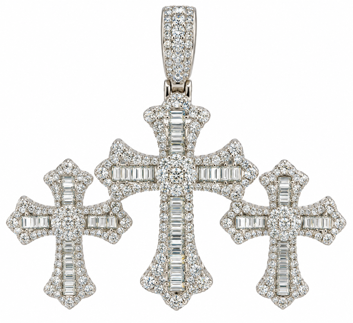 Sterling Silver Moissanite Triple Cross Pendant - 3.05 CTW