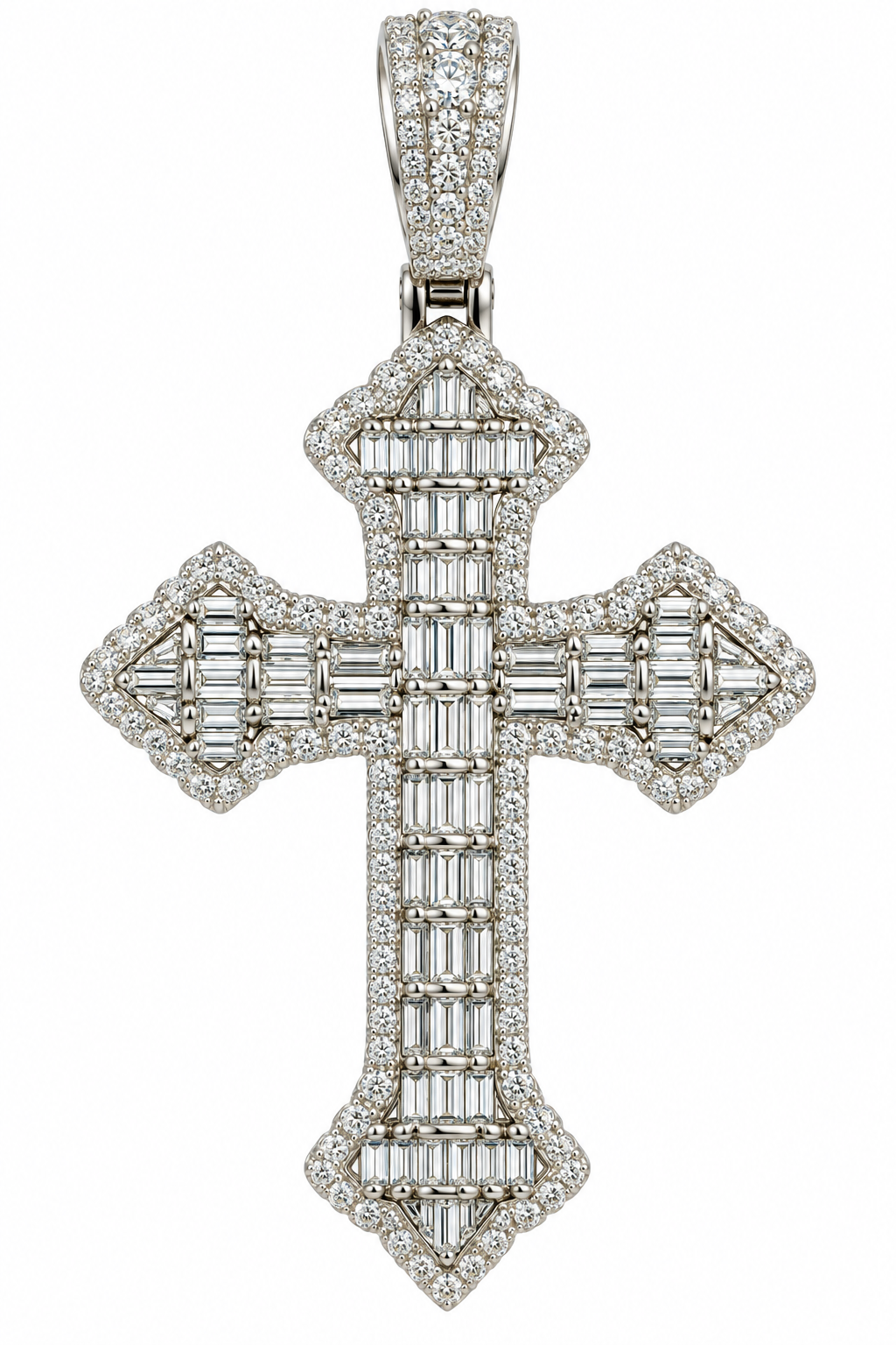 Sterling Silver Moissanite Baguette Cross Pendant - 3.11 CTW