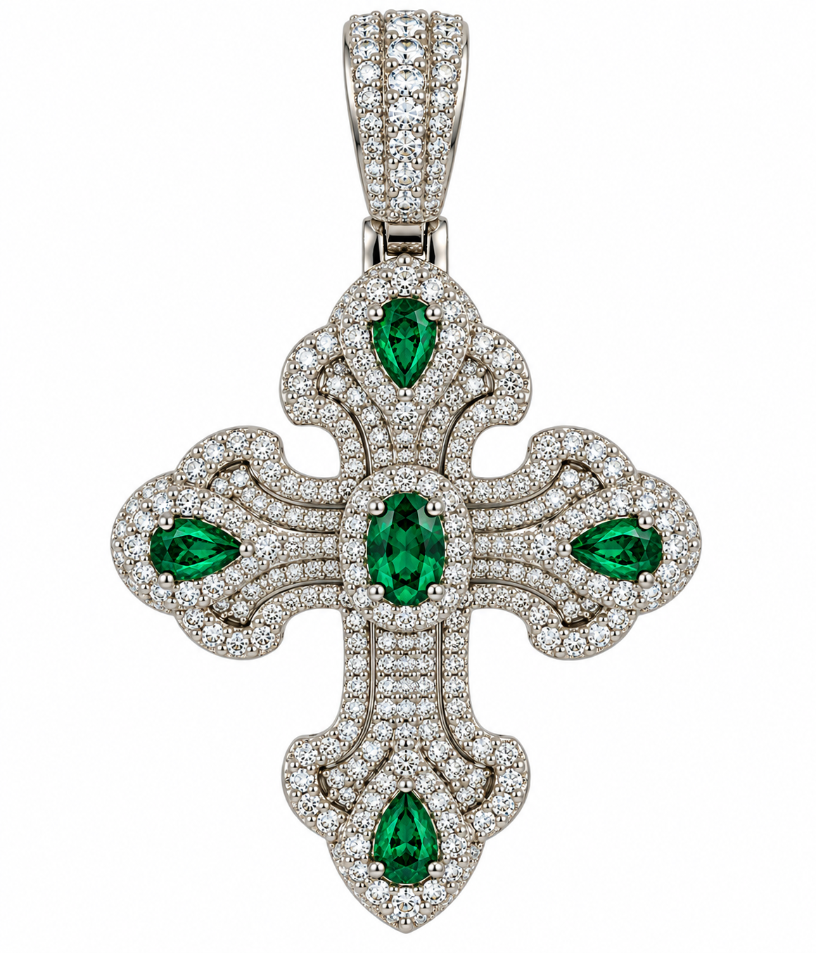 Sterling Silver Clear Moissanite / Colored CZ Cross Pendant - 2.17 CTW VVS D