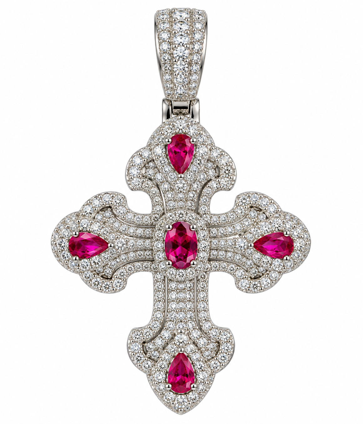 Sterling Silver Clear Moissanite / Colored CZ Cross Pendant - 2.17 CTW VVS D