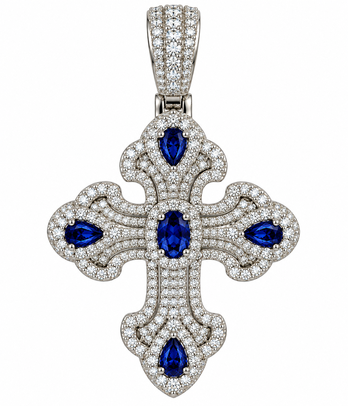 Sterling Silver Clear Moissanite / Colored CZ Cross Pendant - 2.17 CTW VVS D
