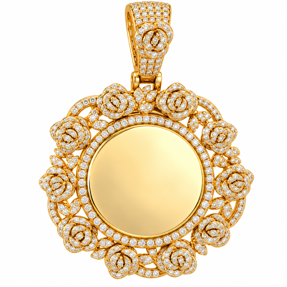 Sterling Silver Moissanite Floral Roses Picture Pendant