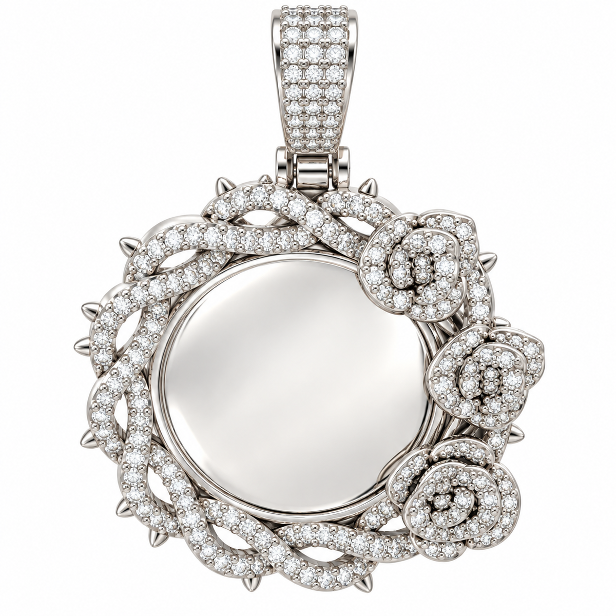 Sterling Silver Moissanite Roses Picture Pendant - 1.97 CTW VVS D