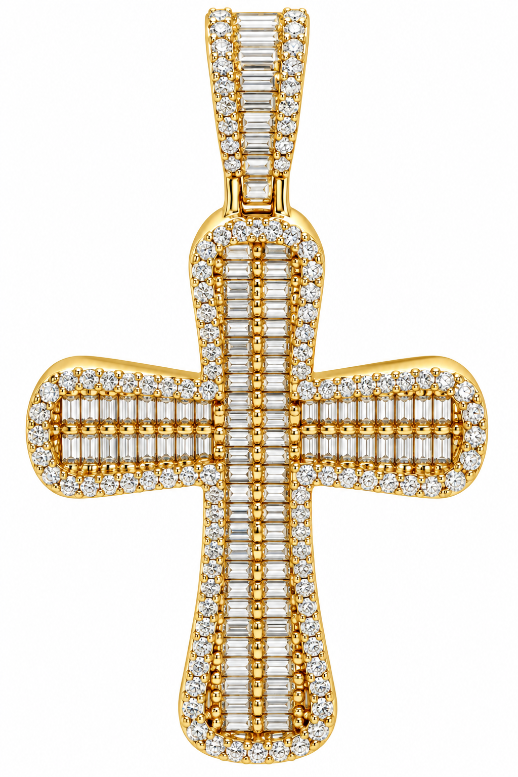 Sterling Silver Baguette Moissanite Cross Pendant - 2.79 CTW
