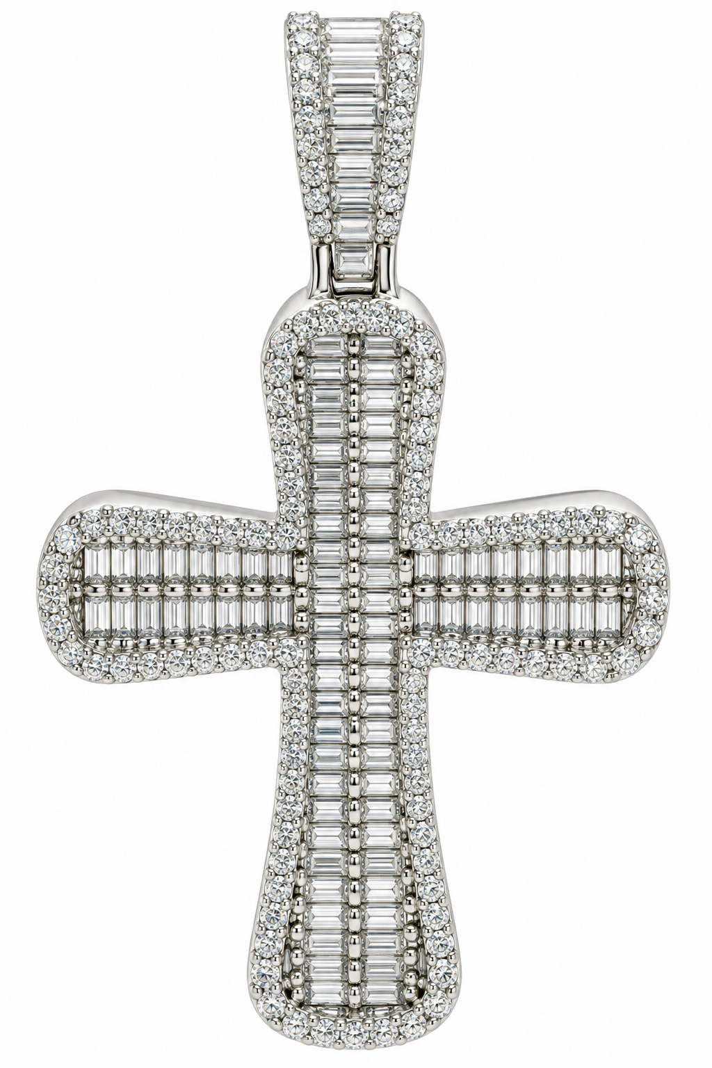 Sterling Silver Baguette Moissanite Cross Pendant - 2.79 CTW