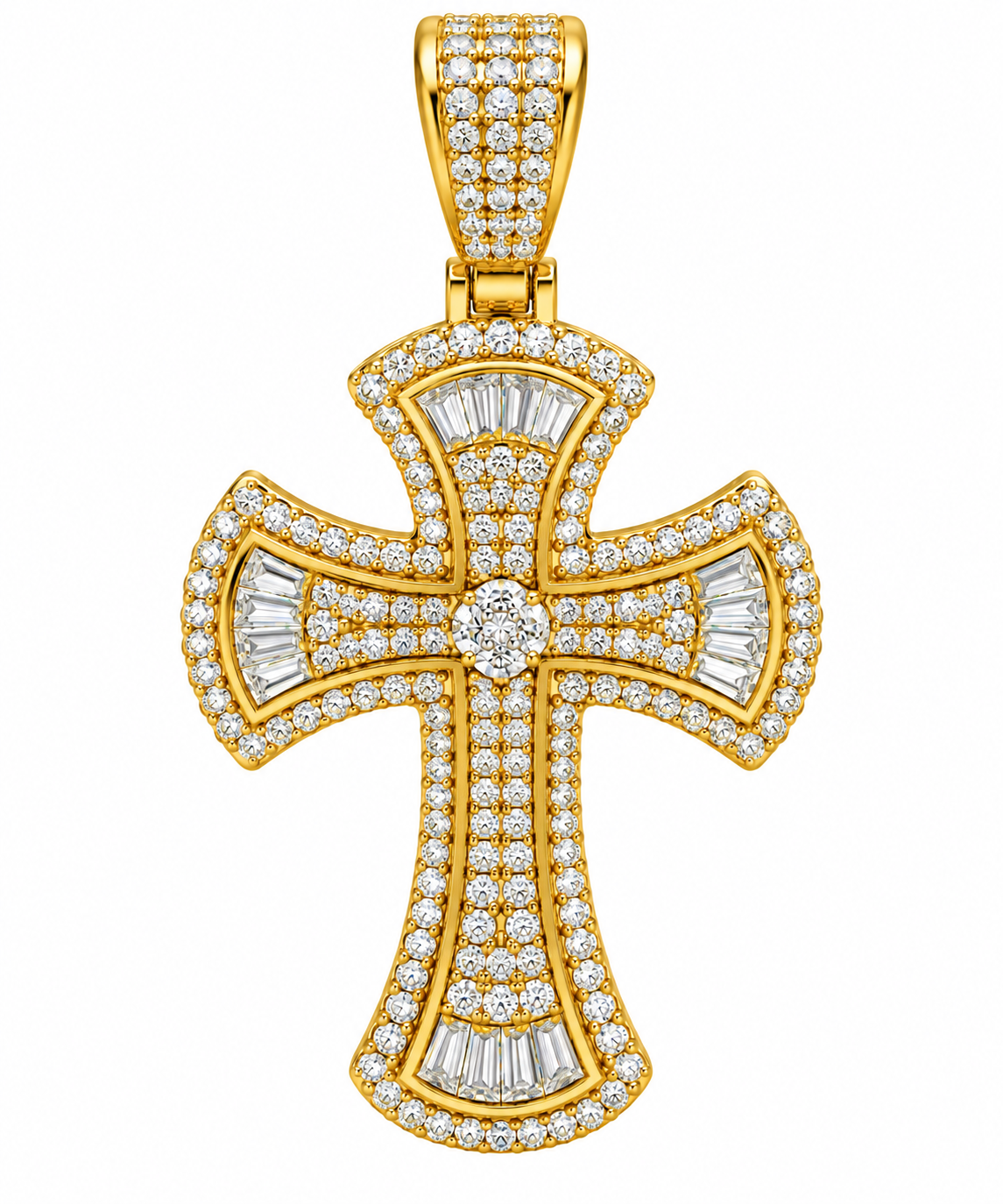 Sterling Silver Moissanite Curved Cross Pendant - 2.36 CTW
