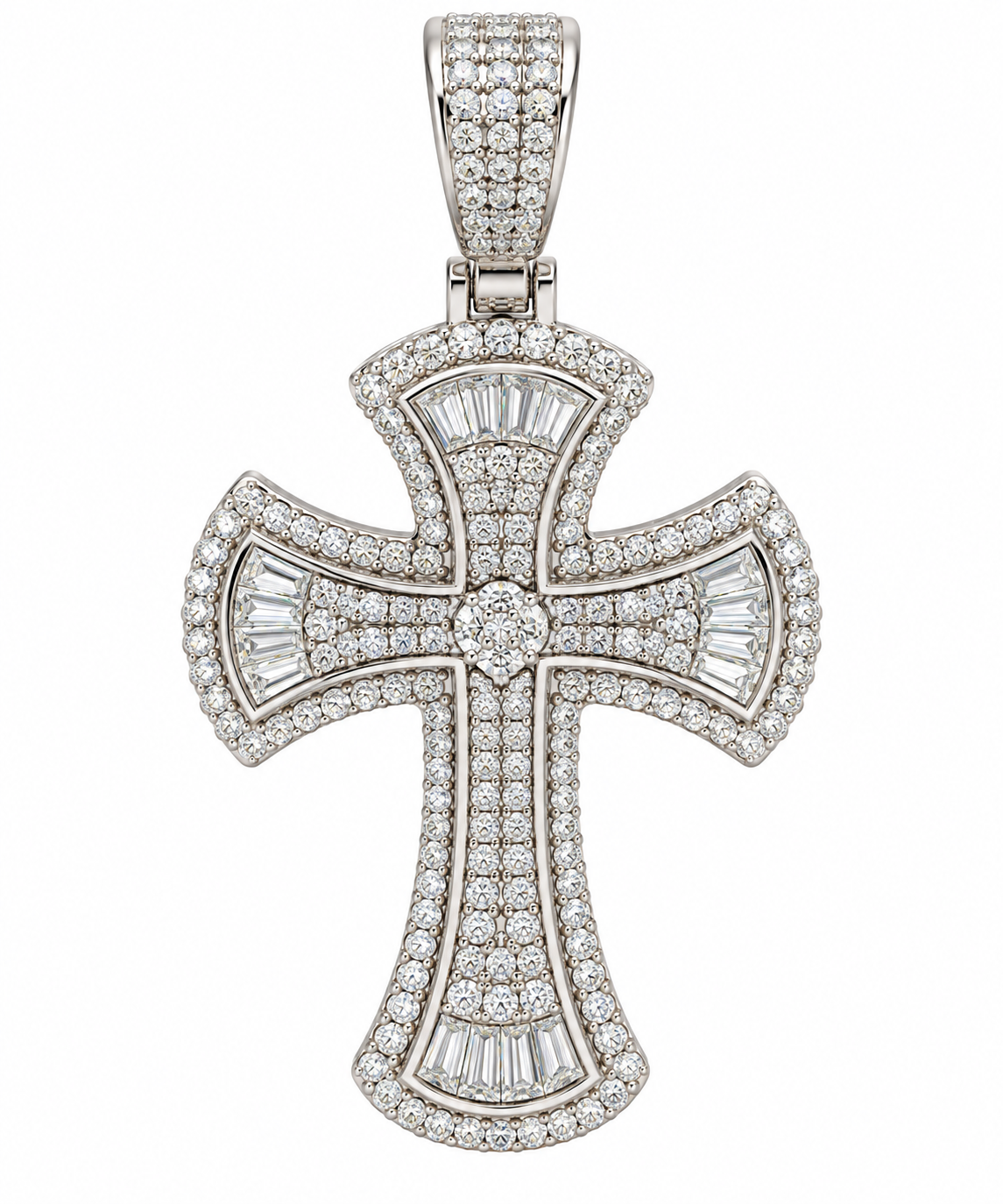 Sterling Silver Moissanite Curved Cross Pendant - 2.36 CTW