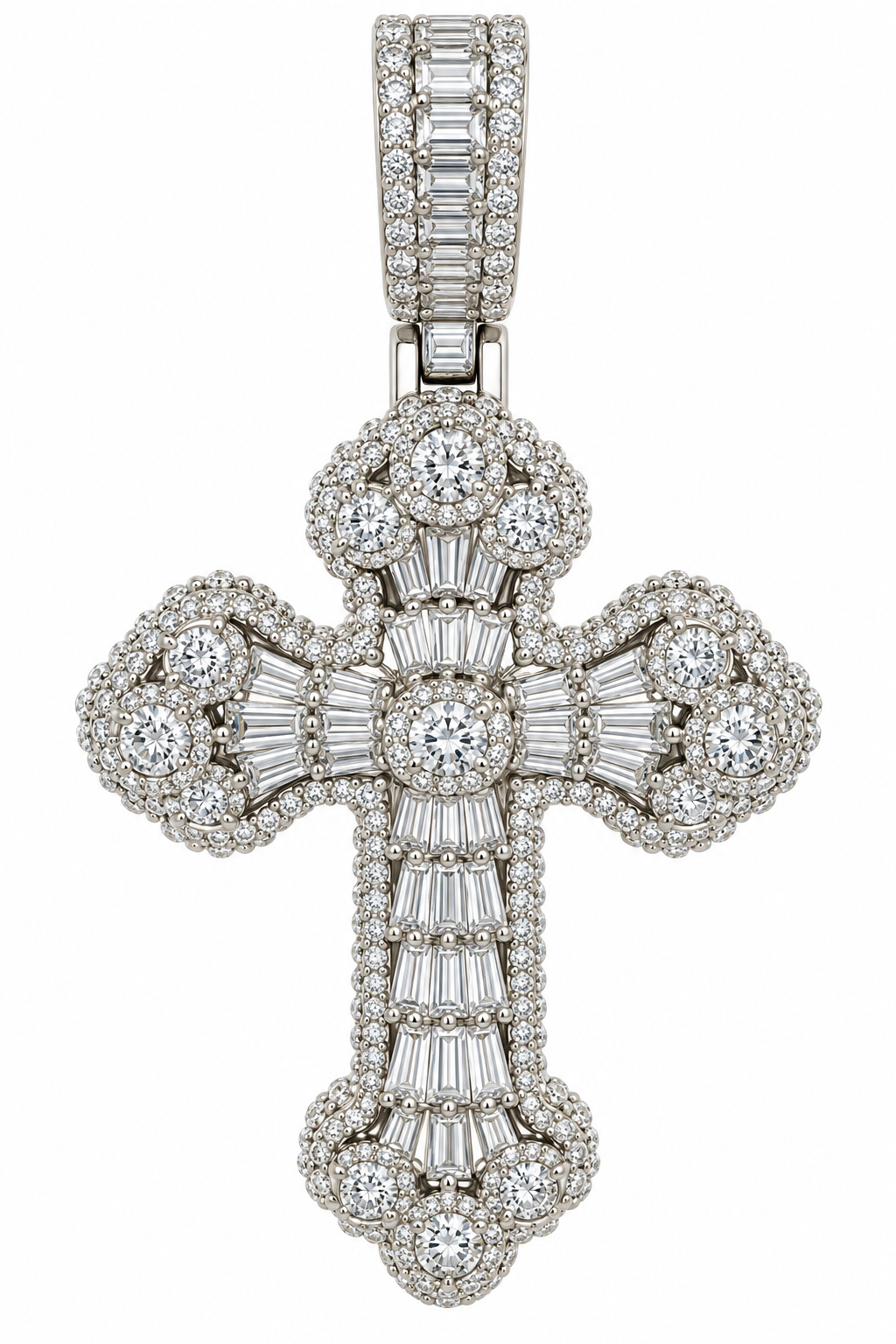 Sterling Silver Moissanite Decorative Cross Pendant - 3.37 CTW VVS D