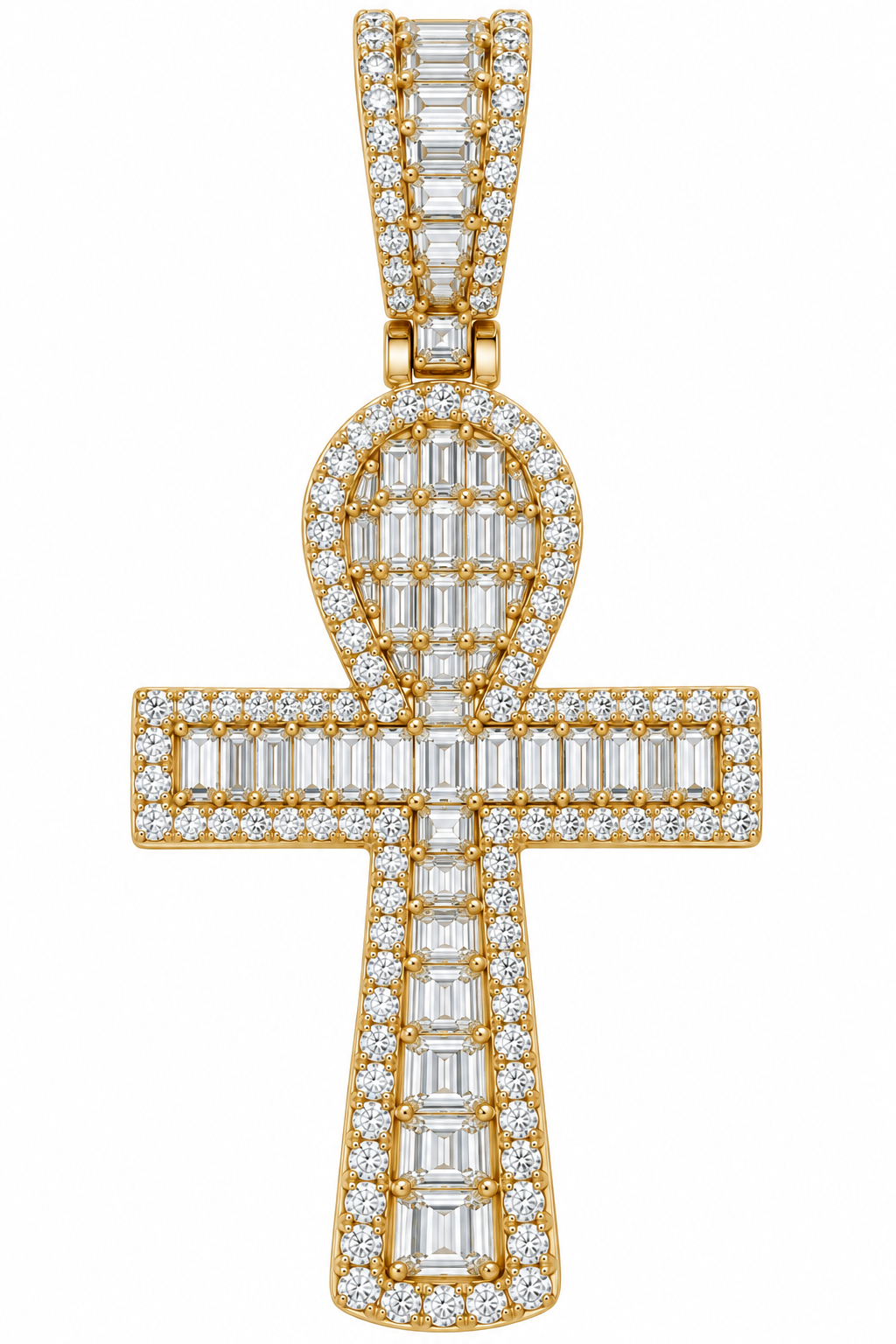 Sterling SIlver Baguette Moissanite Ankh Cross Pendant - 4.00 CTW