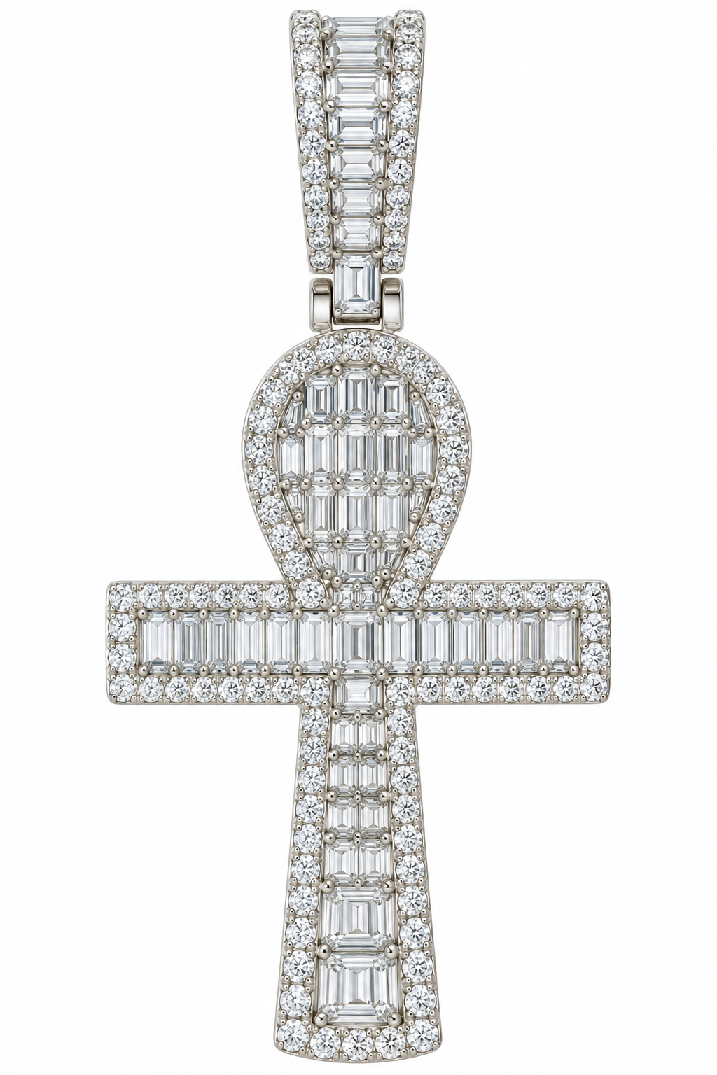 Sterling SIlver Baguette Moissanite Ankh Cross Pendant - 4.00 CTW