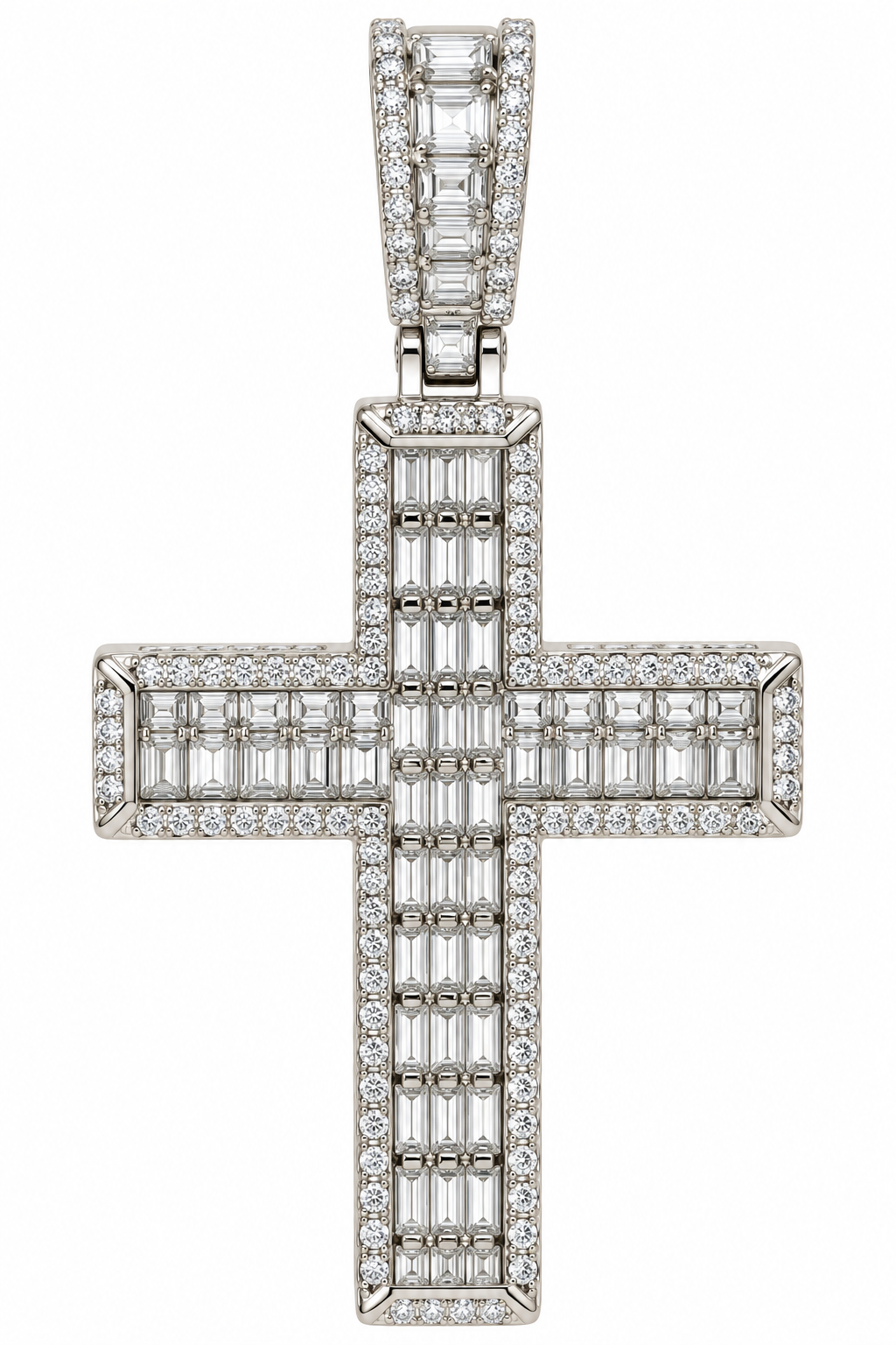 Sterling Silver Baguette Moissanite Cross Pendant - 2.80 CTW
