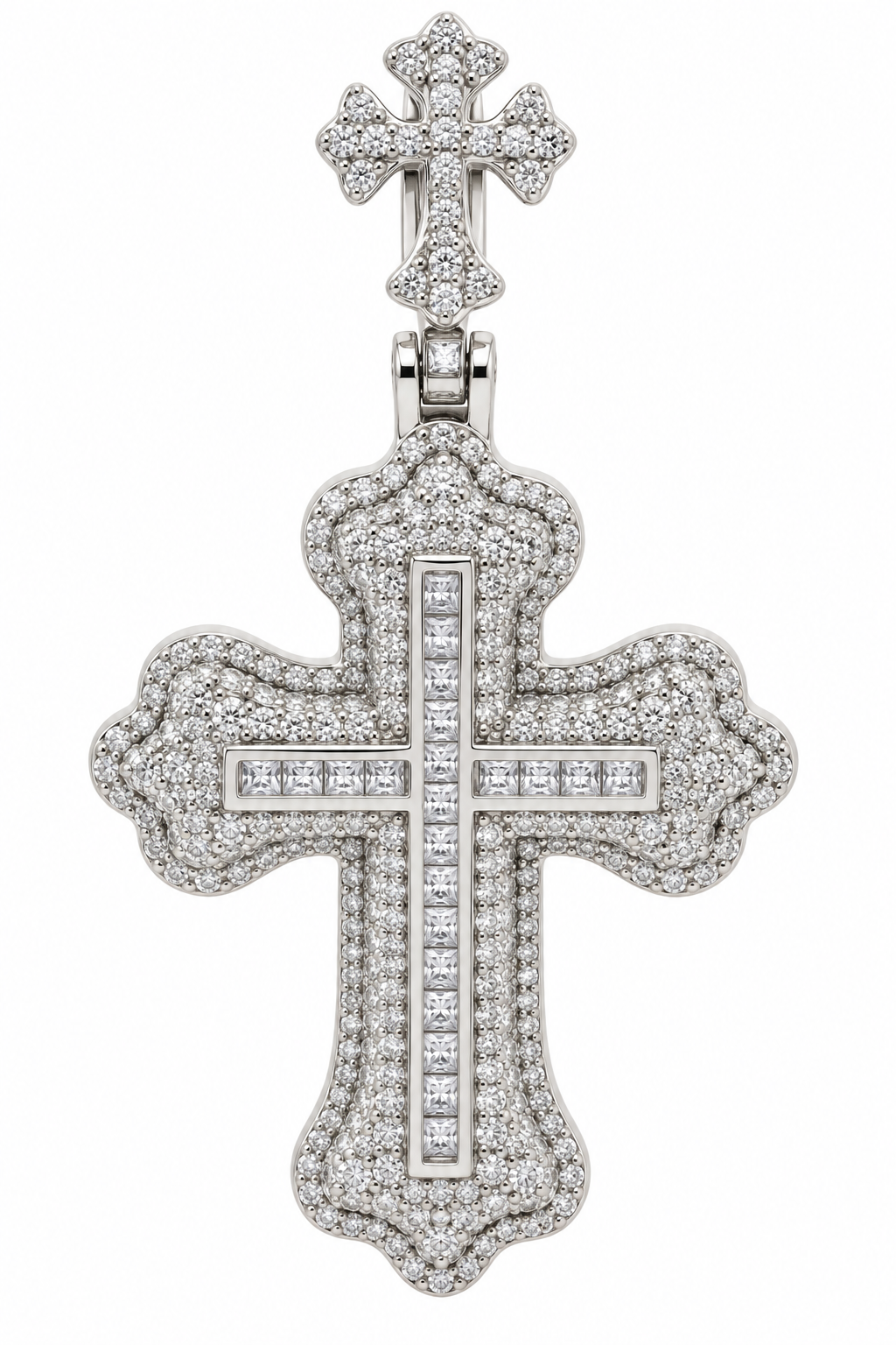 Sterling Silver Moissanite Pave Double Cross Pendant - 2.35 CTW