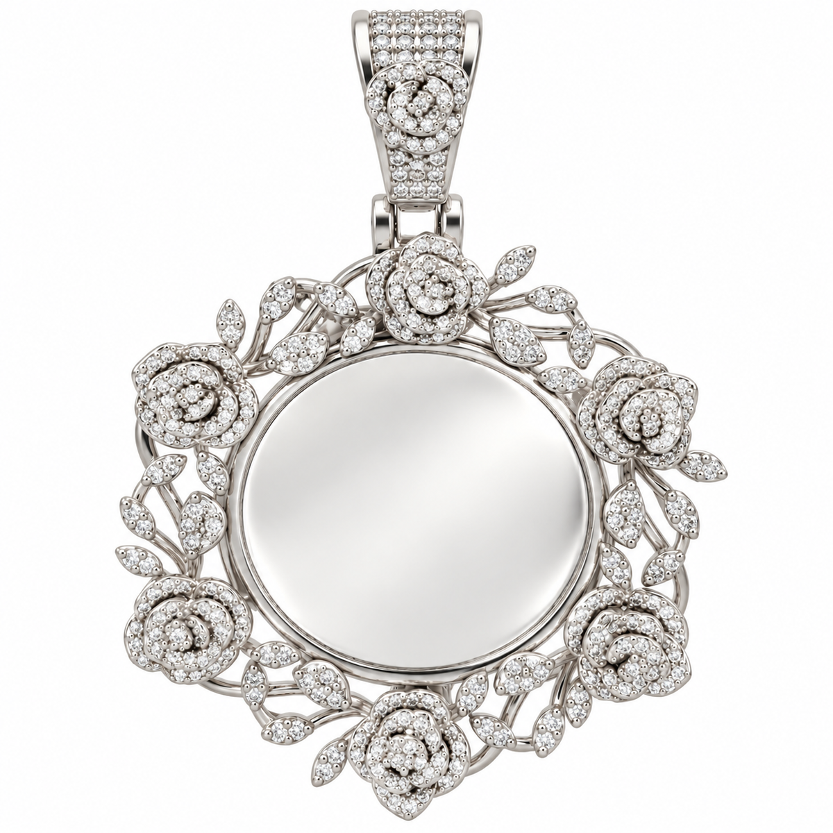 Sterling Silver Moissanite Roses Floral Picture Pendant - 1.53 CTW VVS D