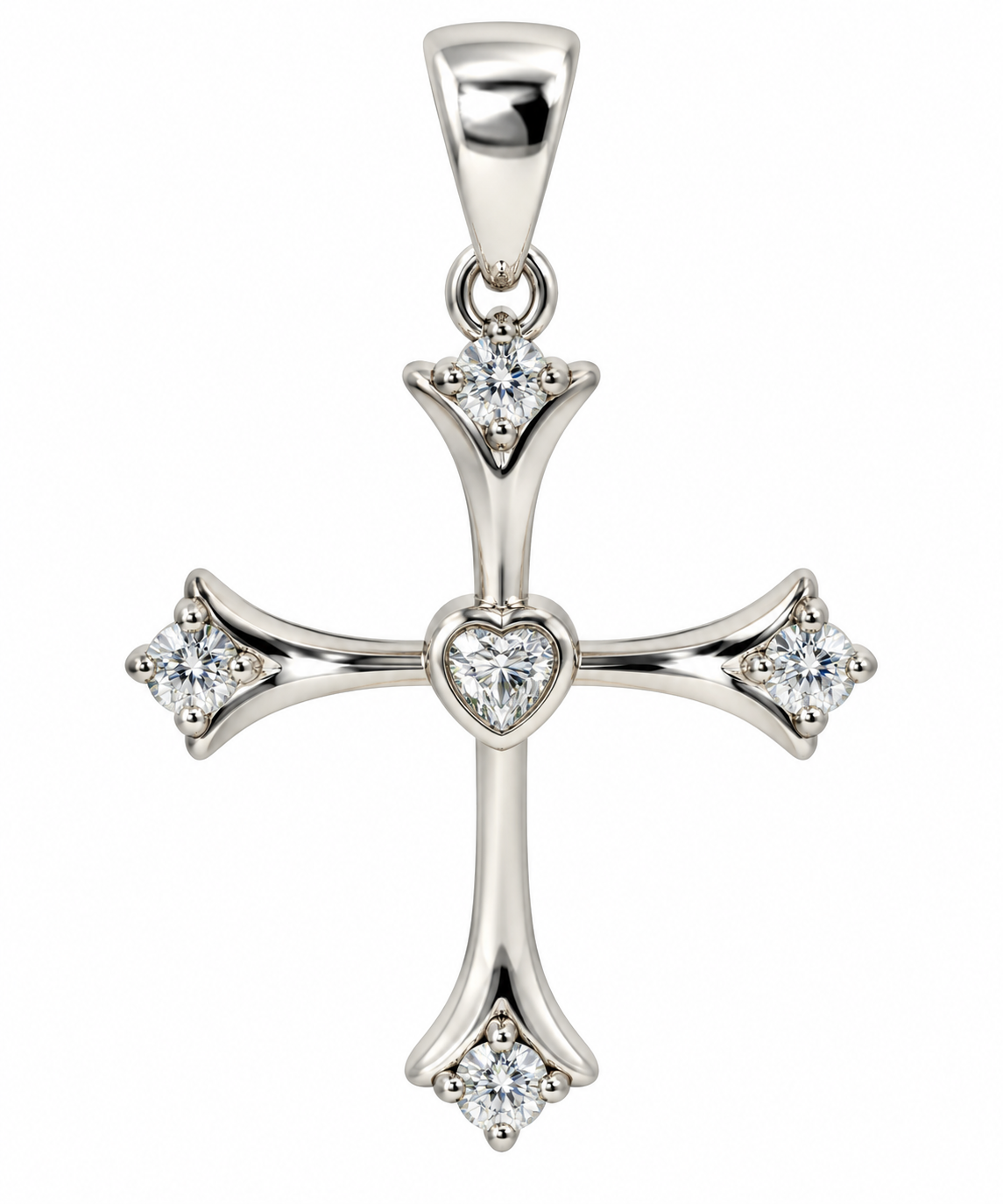 Sterling Silver Moissanite Heart Cross Pendant - 0.39 CTW VVS D