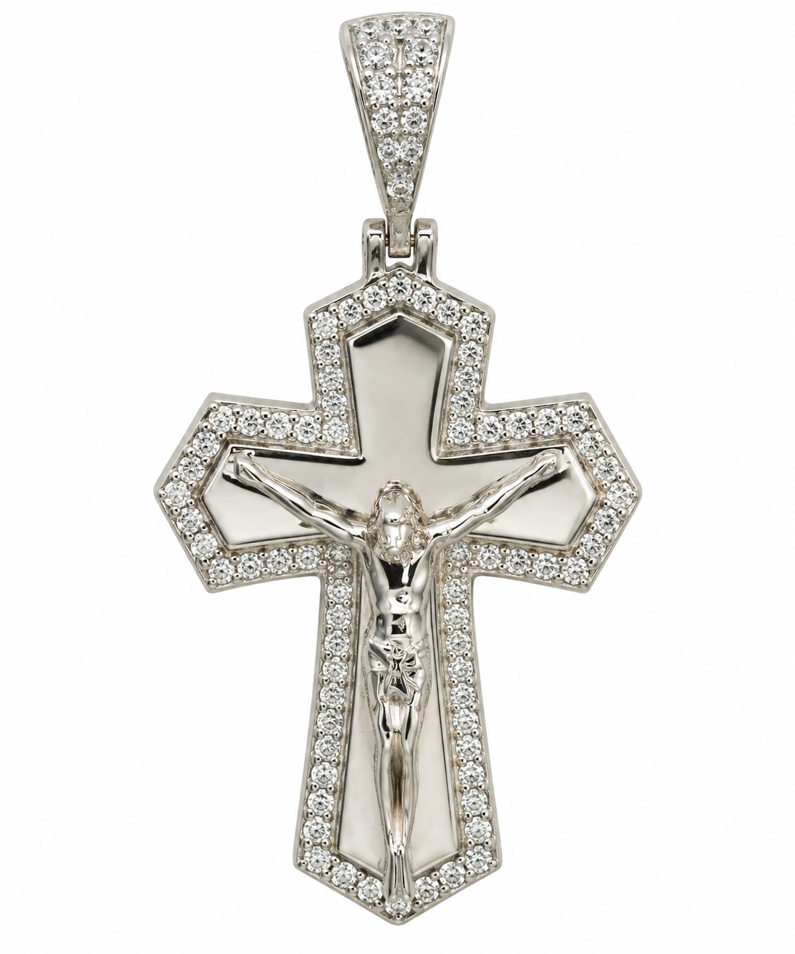 Sterling Silver Moissanite Crucifix Pendant - 0.84 CTW