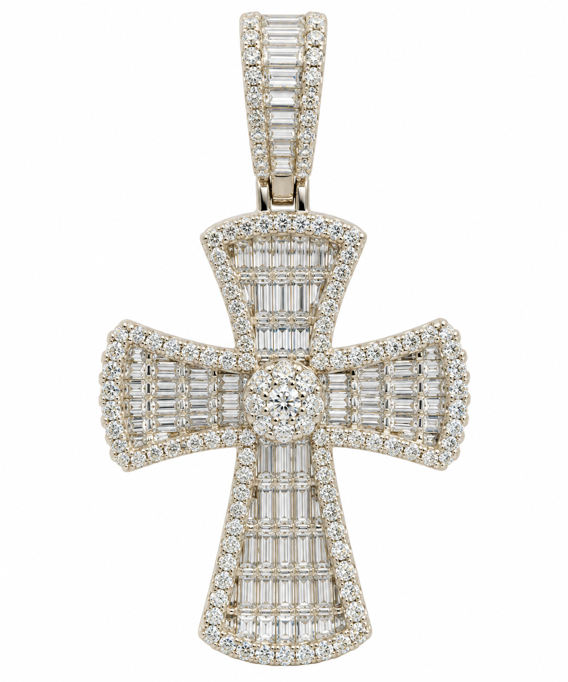 Sterling Silver Moissanite Baguette Cross Pendant - 3.21 CTW