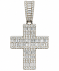 Sterling Silver Baguette & Round Moissanite Cross Pendant - 4.10 CTW