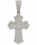 Sterling Silver Baguette & Round Moissanite Pave Cross Pendant - 2.55 CTW