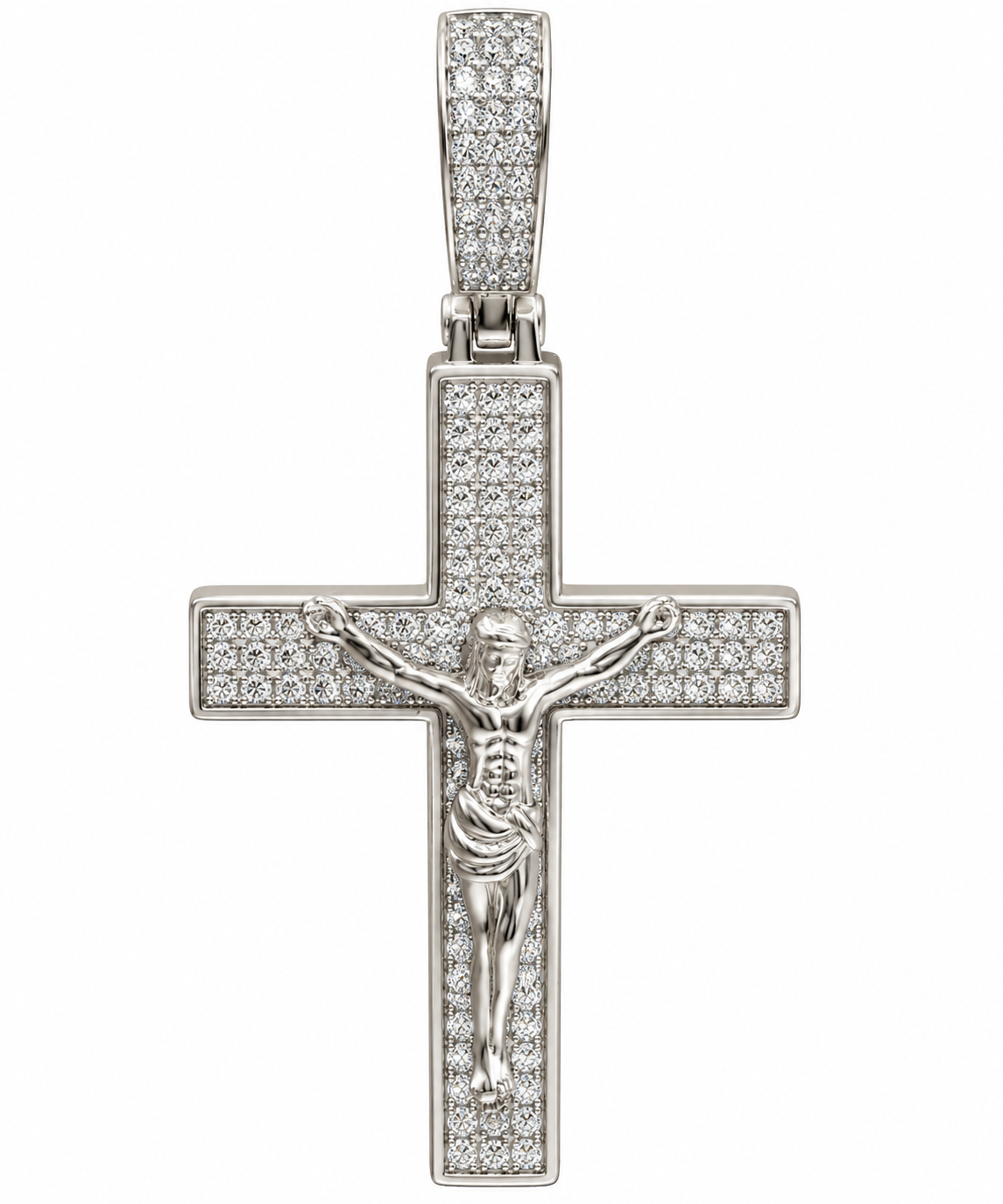 Sterling Silver Moissanite Pave Crucifix Pendant - 0.75 CTW