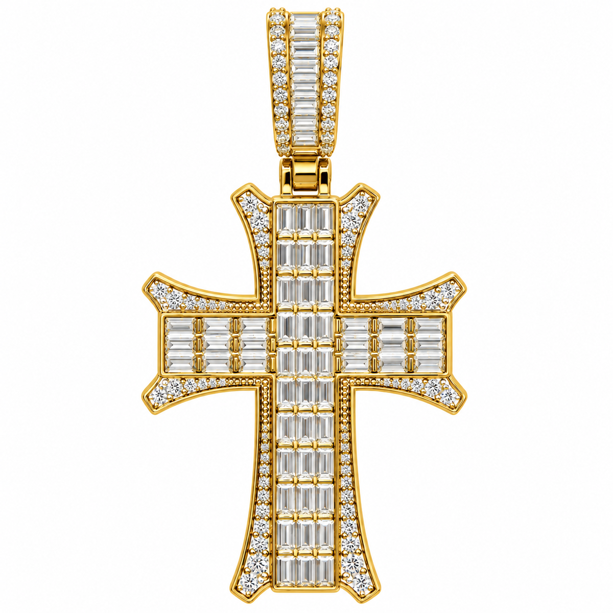 Sterling Silver Baguette & Round Moissanite Cross Pendant - 3.01 CTW