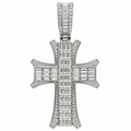 Sterling Silver Baguette & Round Moissanite Cross Pendant - 3.01 CTW