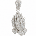 Sterling Silver Moissanite Pave Praying Hands Pendant - 0.74 CTW
