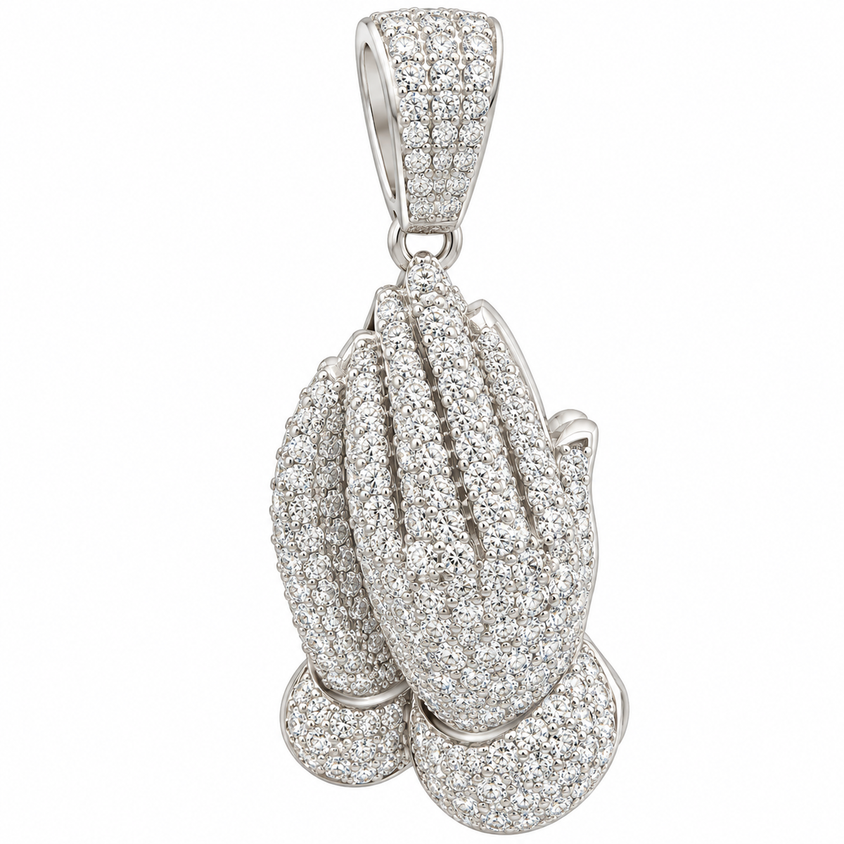 Sterling Silver Moissanite Pave Praying Hands Pendant - 0.74 CTW