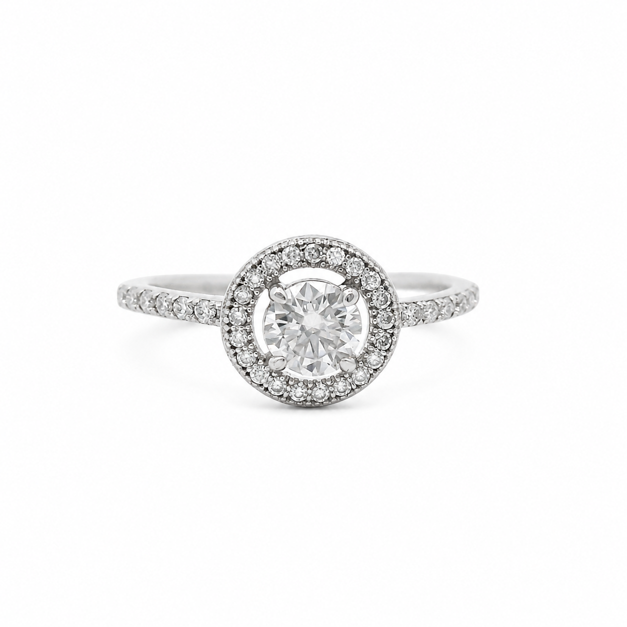 Sterling Silver 5MM 0.5CT Round Moissanite W/ Halo Ring