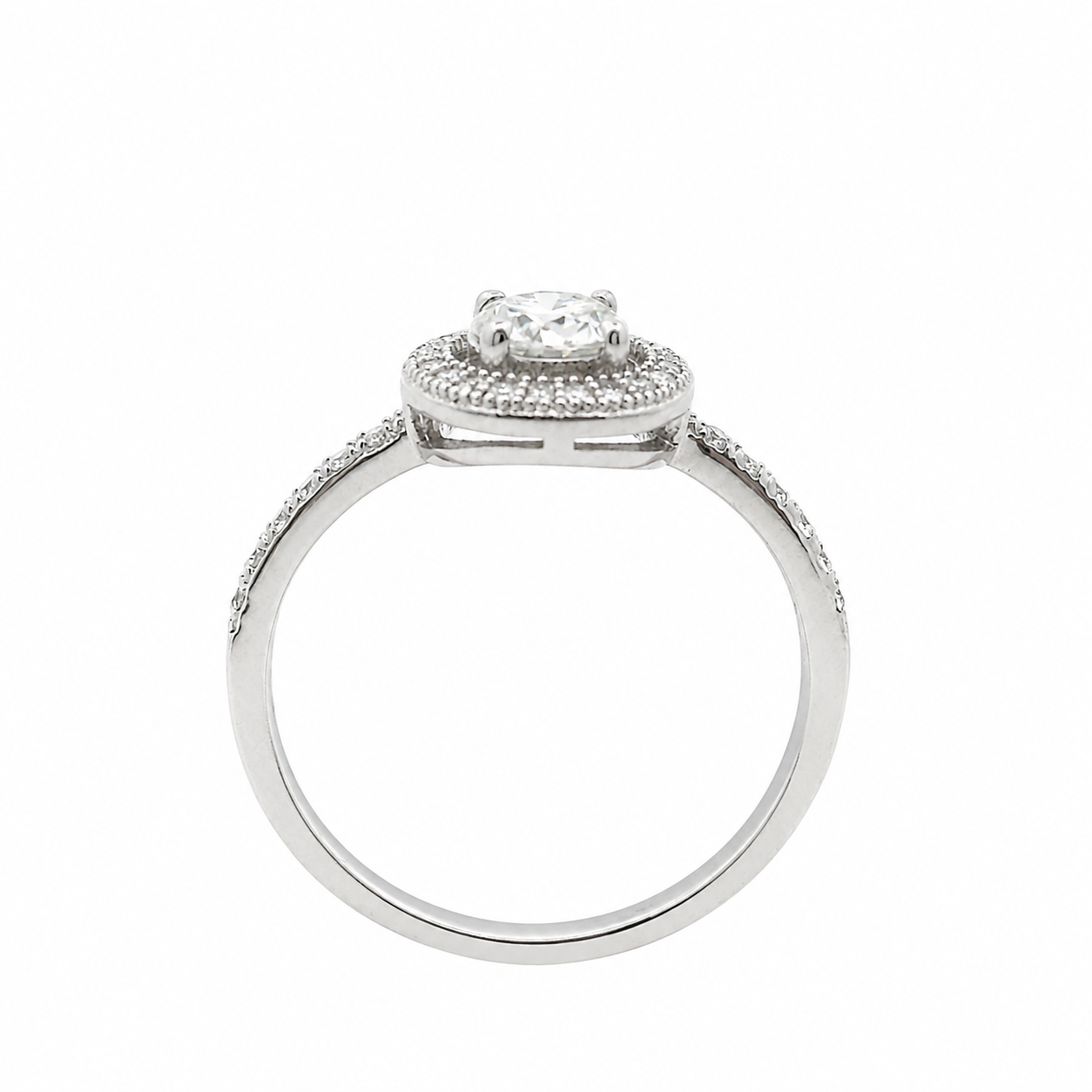 Sterling Silver 5MM 0.5CT Round Moissanite W/ Halo Ring