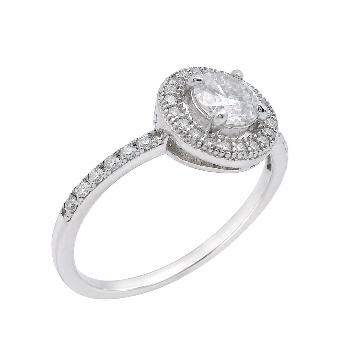 Sterling Silver 5MM 0.5CT Round Moissanite W/ Halo Ring