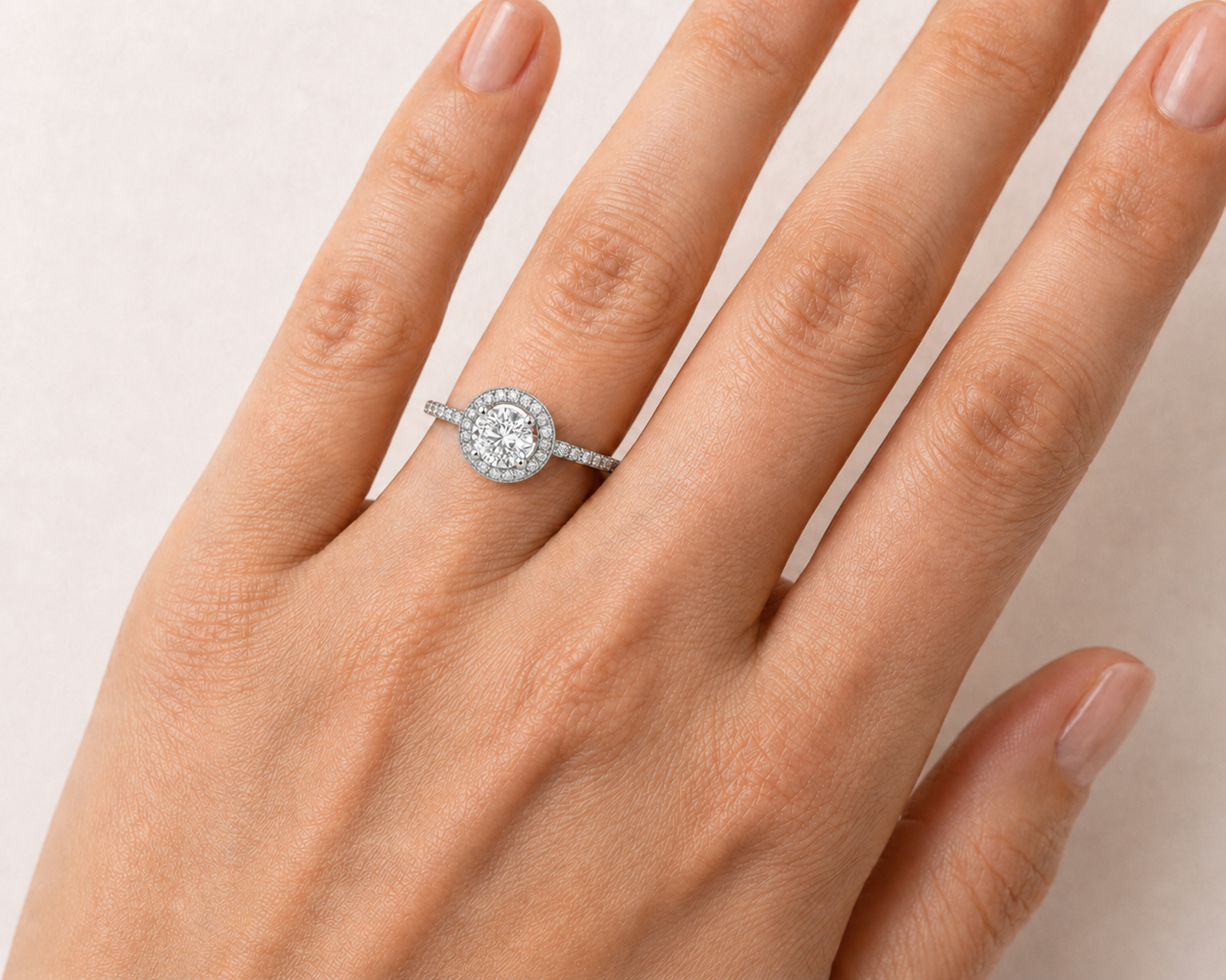 Sterling Silver 5MM 0.5CT Round Moissanite W/ Halo Ring