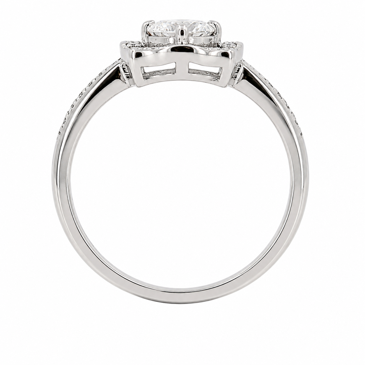Sterling Silver 5MM 0.5CT Round Moissanite W/ Square Halo Ring