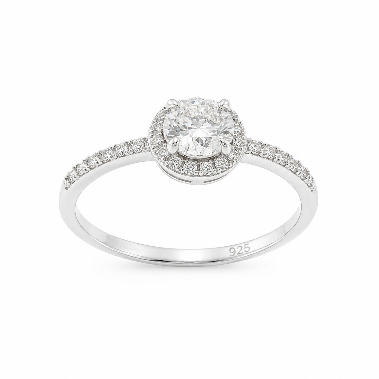 Sterling Silver Round 5MM 0.5CT Moissanite W/ Halo Ring