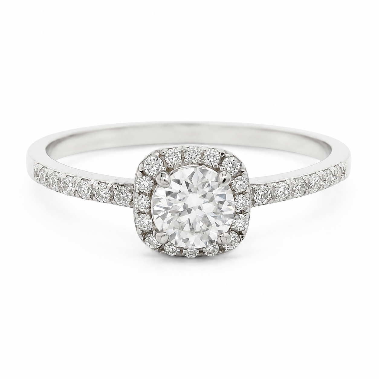Sterling Silver Round 0.5CT Moissanite W/ Square Halo Ring
