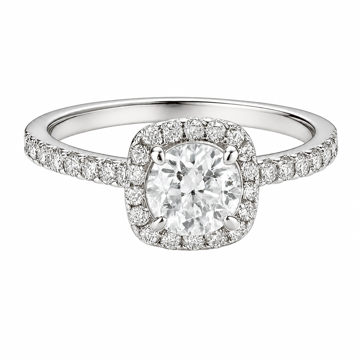 Sterling Silver Round 0.5CT Moissanite W/ Square Halo Ring