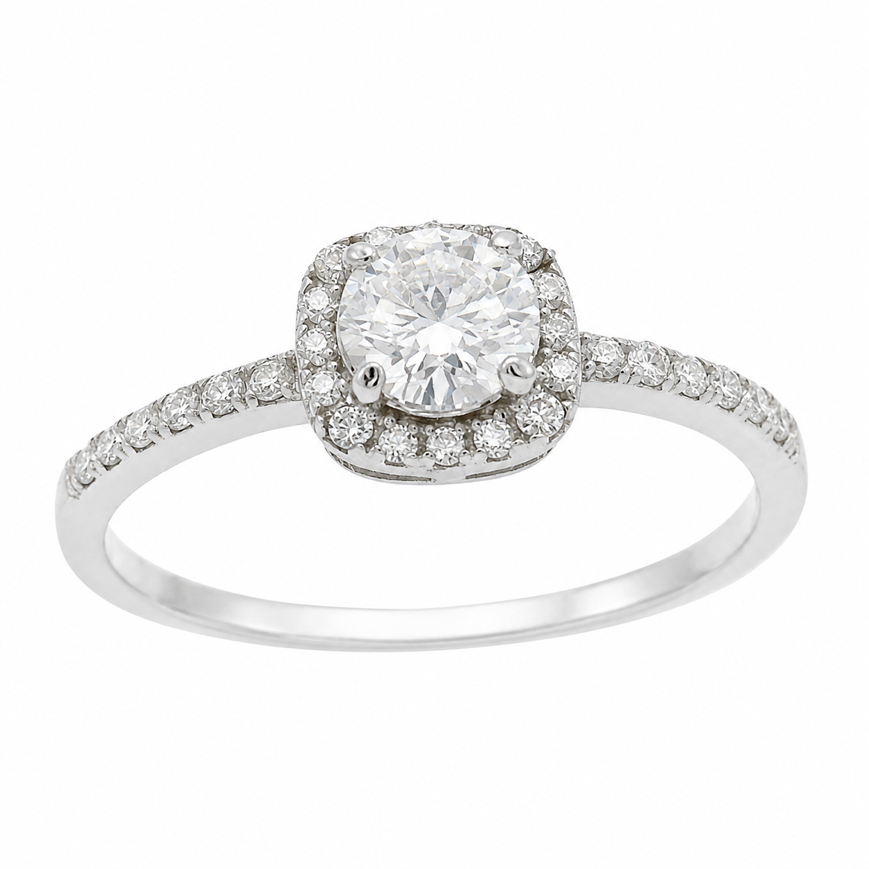 Sterling Silver Round 0.5CT Moissanite W/ Square Halo Ring