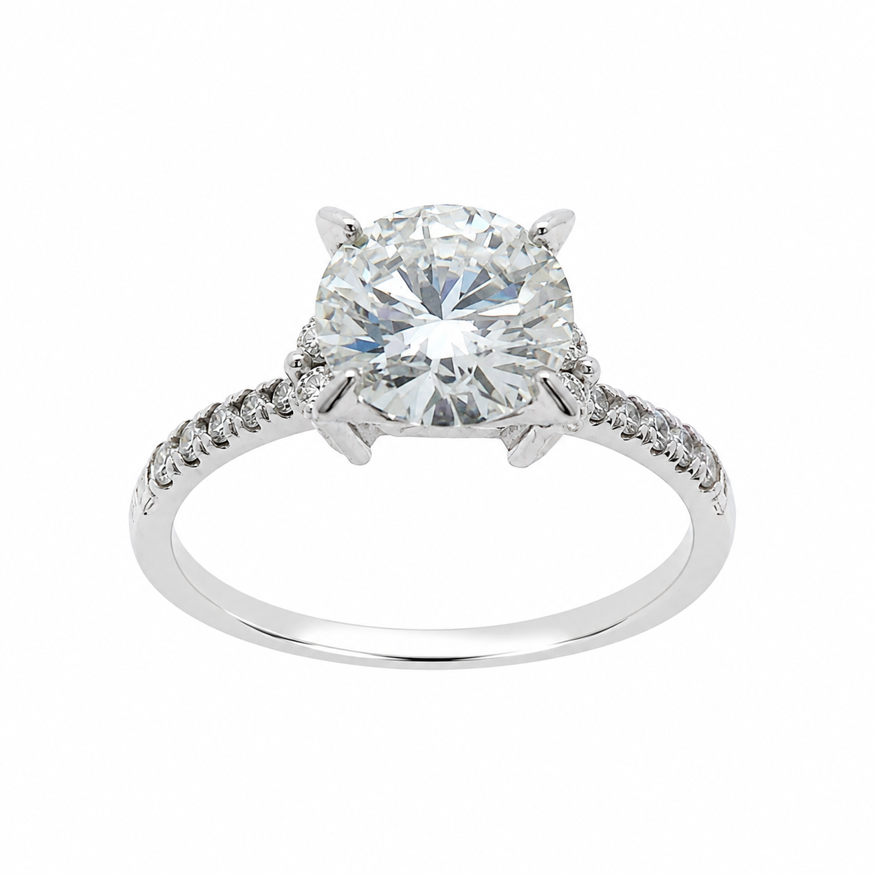 Sterling Silver 2.0CT 8.0MM Moissanite Engagement Ring