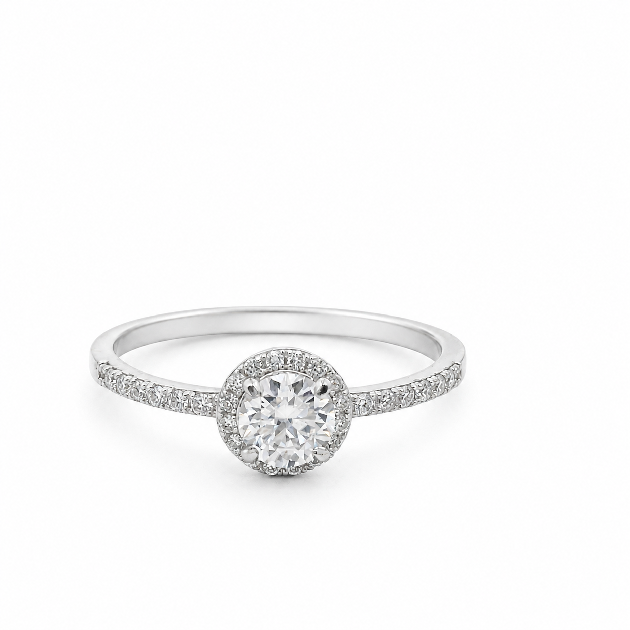 Sterling Silver Round 5MM 0.5CT Moissanite W/ Halo Ring